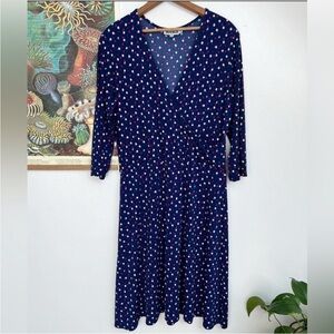 Leota Mock Wrap Polka Dot Shin Length 3/4 Sleeve Dress XXL
